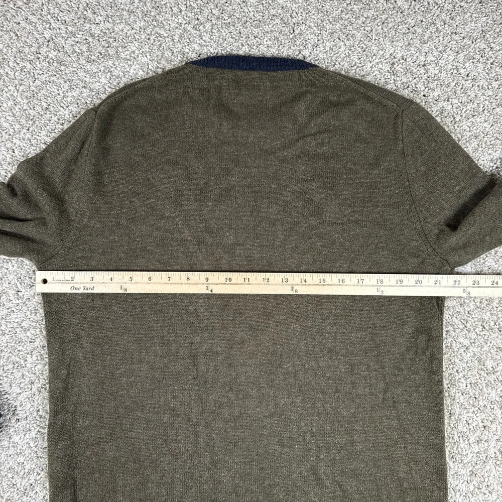 J Crew Sweater Mens L Green Crewneck Ribbed Contrast Hem Cotton Wool - Picture 11 of 12